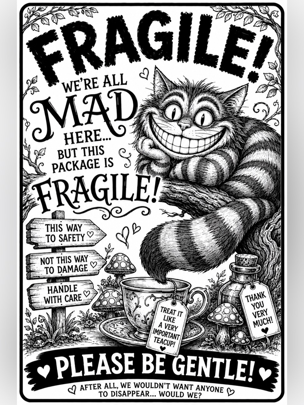 Alice in Wonderland Fragile stickers 59 count 4x6 choose your style